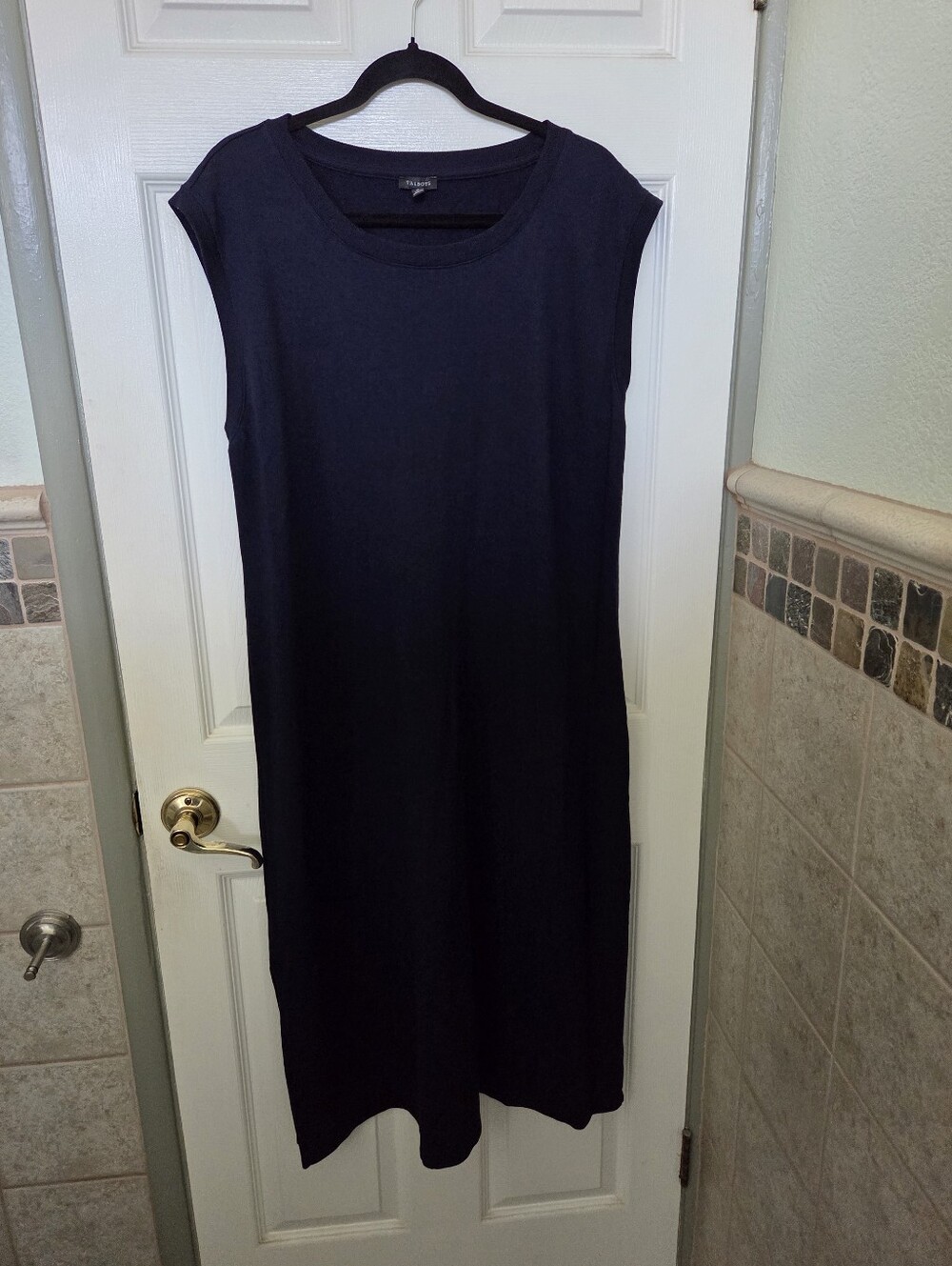 Talbots Navy Cap-Sleeve Cotton Modal Sweatshirt Midi Shift Dress Size XL Casual